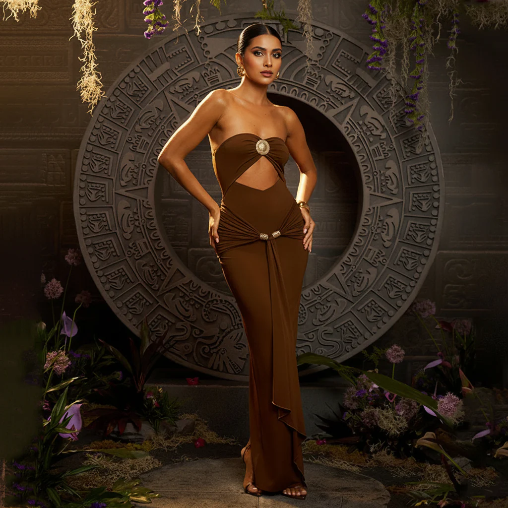 Freza Bodycon Maxi Dress In Rust - Image 2