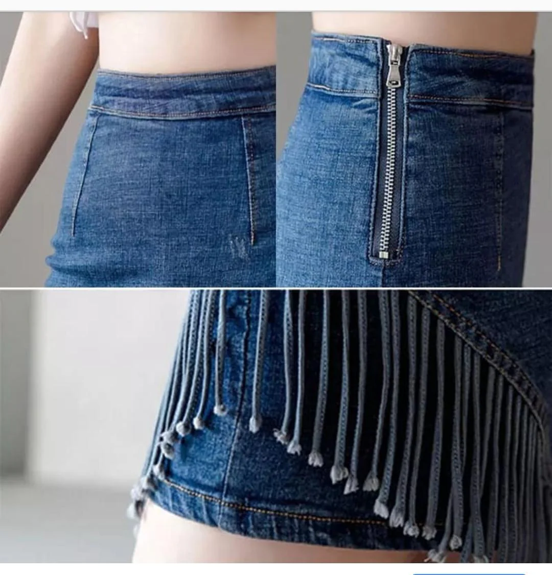 Fringes Denim Skirt in Blue - Image 4