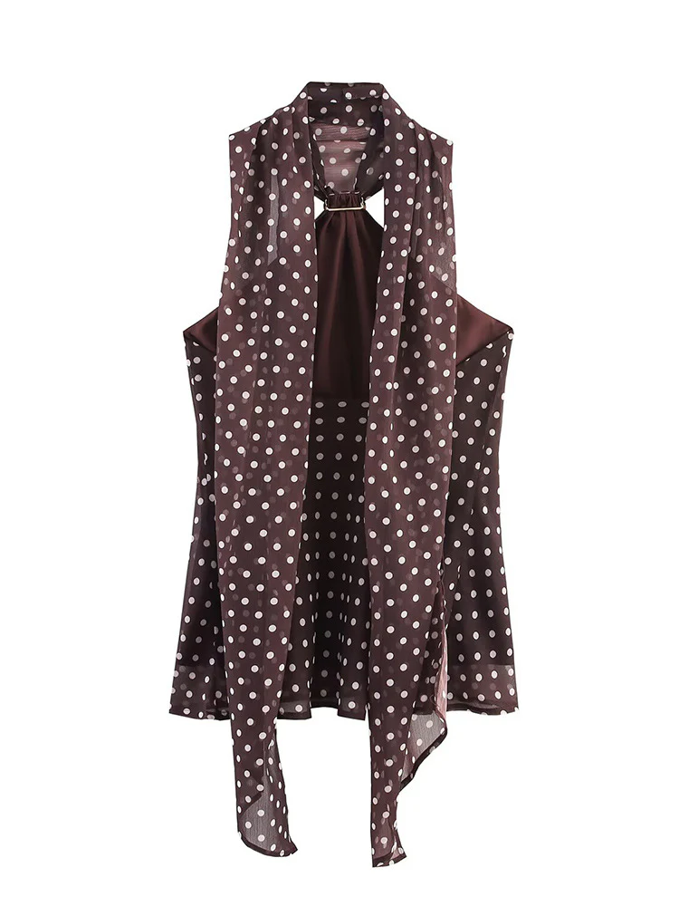 Gabrielle Top With Attached Scarf In Brown - Image 6
