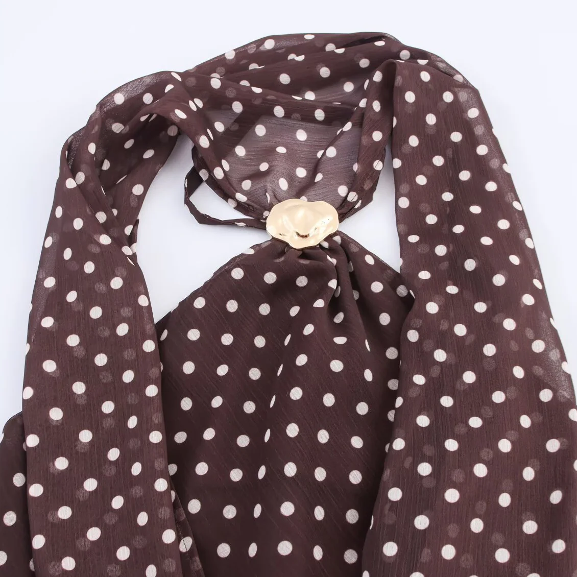 Gabrielle Top With Attached Scarf In Brown - Image 7