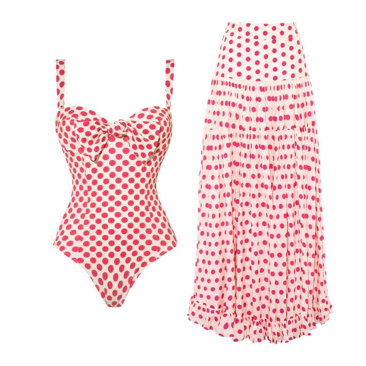 Genesis Polka Swimsuit With Skirt In Pink - Image 7