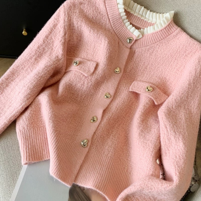 Gia Cute Heart Cardigans in Pink - Image 3