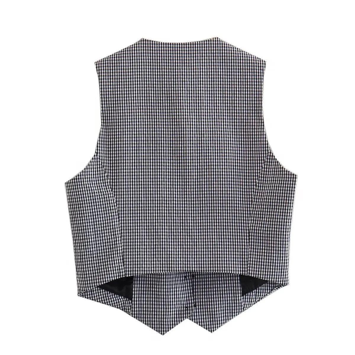 Gingham Print Statement Vest Tops - Image 2