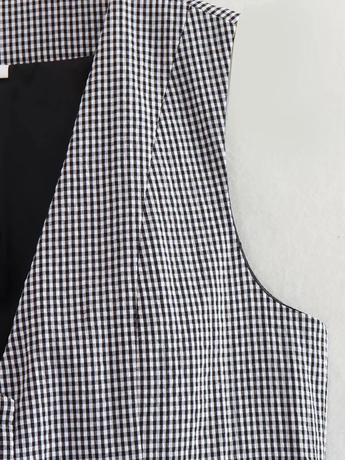Gingham Print Statement Vest Tops - Image 3