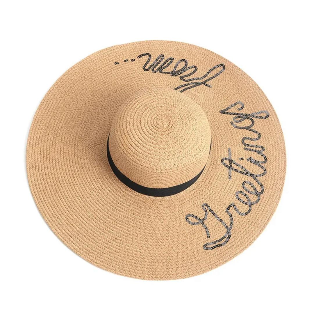 Greeting From Straw Hat In Brown