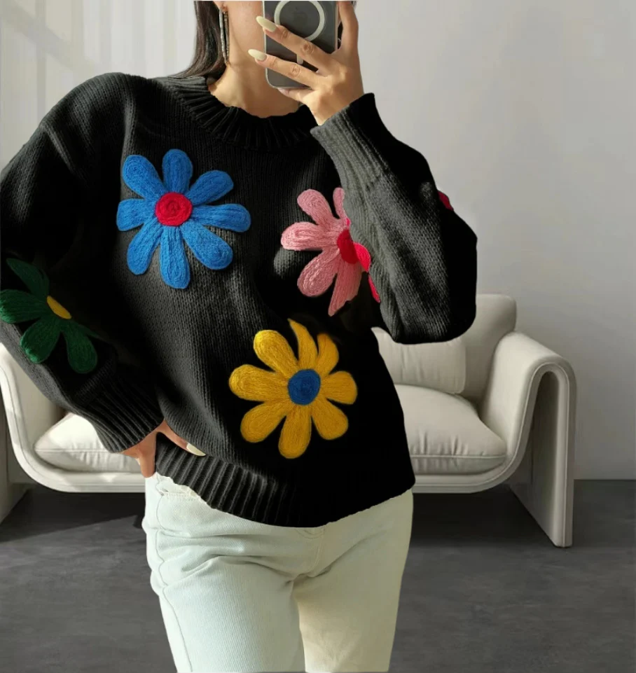 Halle Embroidered Floral Woolen Sweater - Image 3