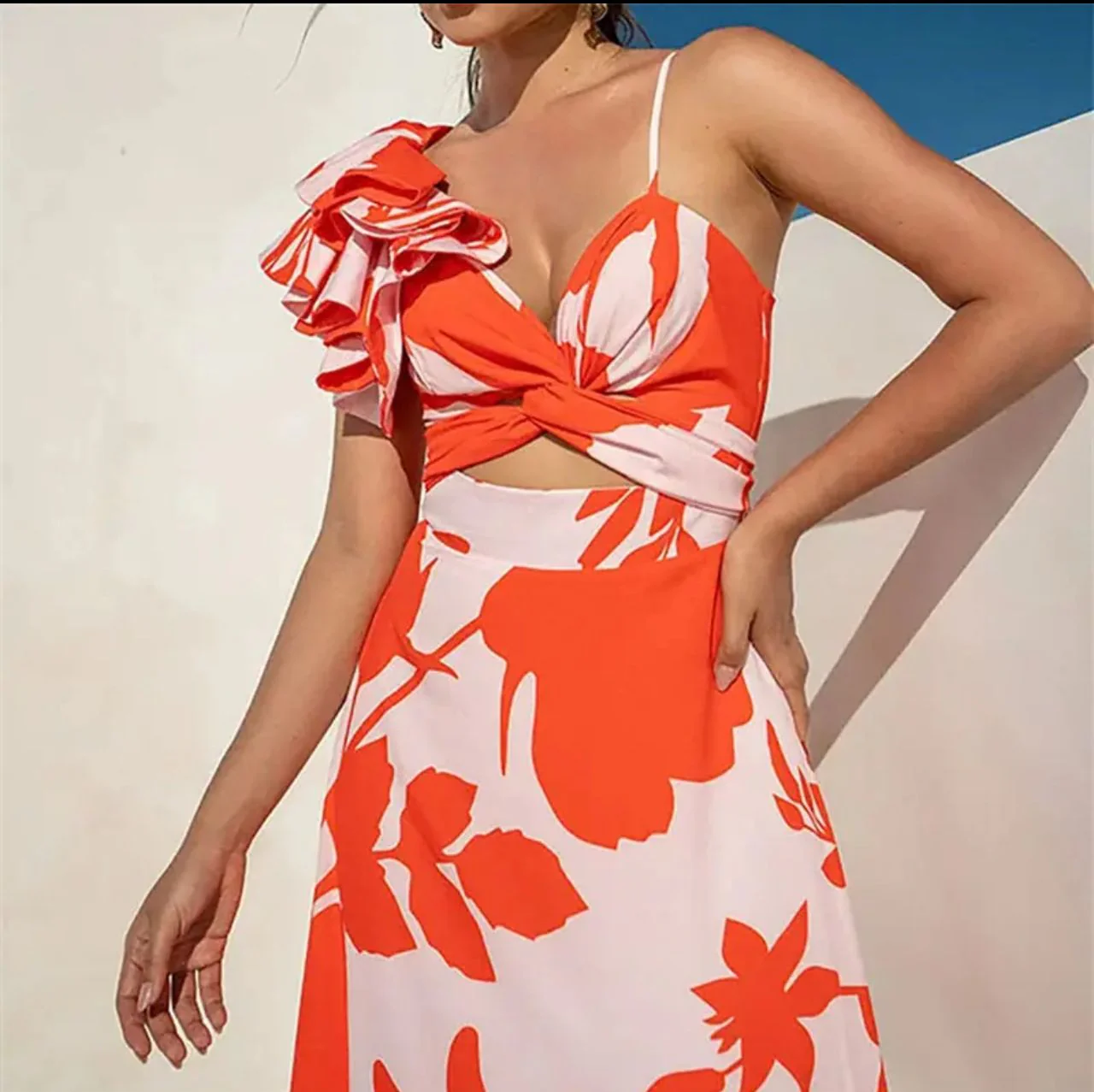 Harley Swimsuit With Sarong Skirt In Orange - Image 3