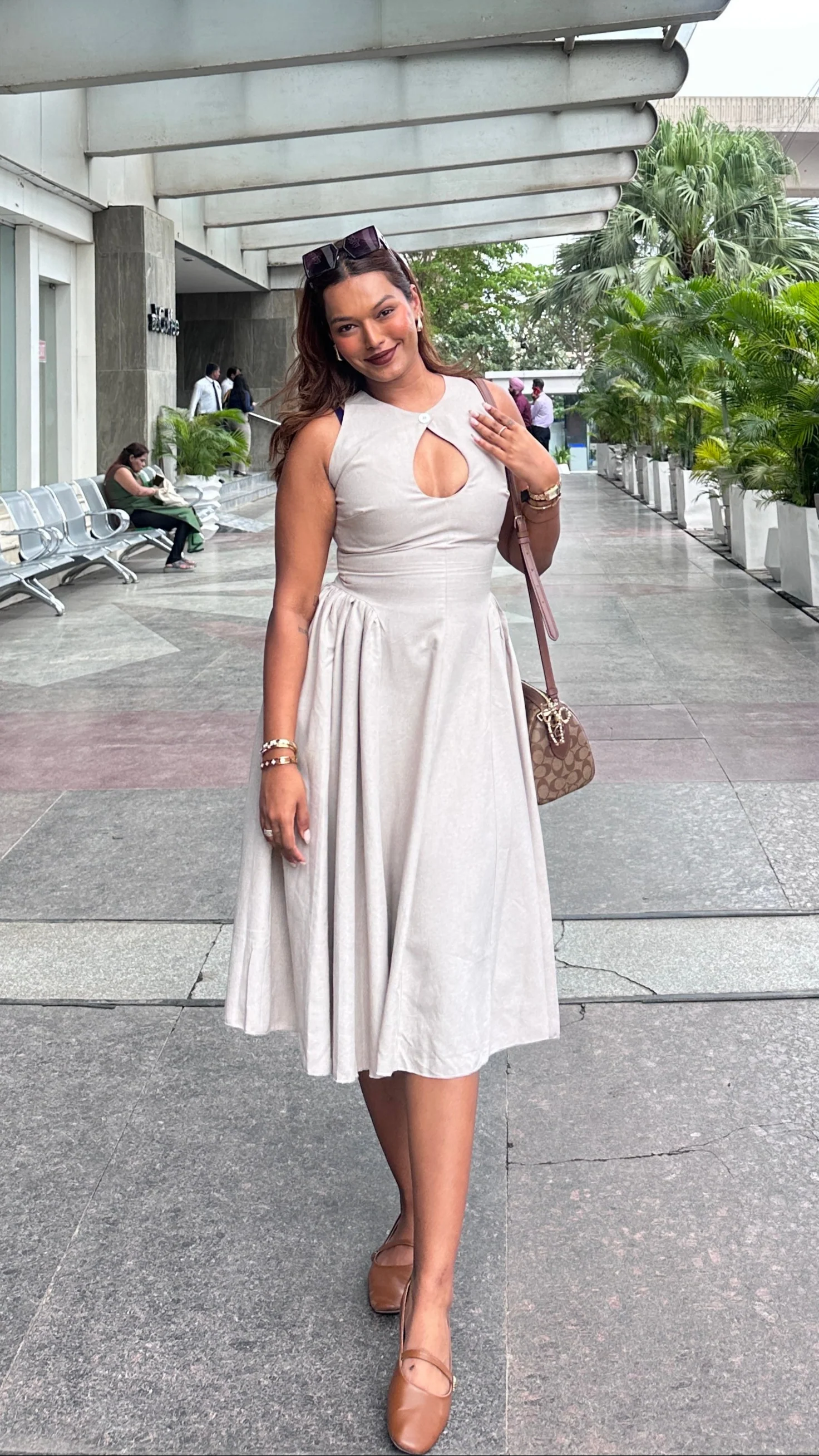 Harlow Statement Dropwaist Midi Dress In Beige - Image 6