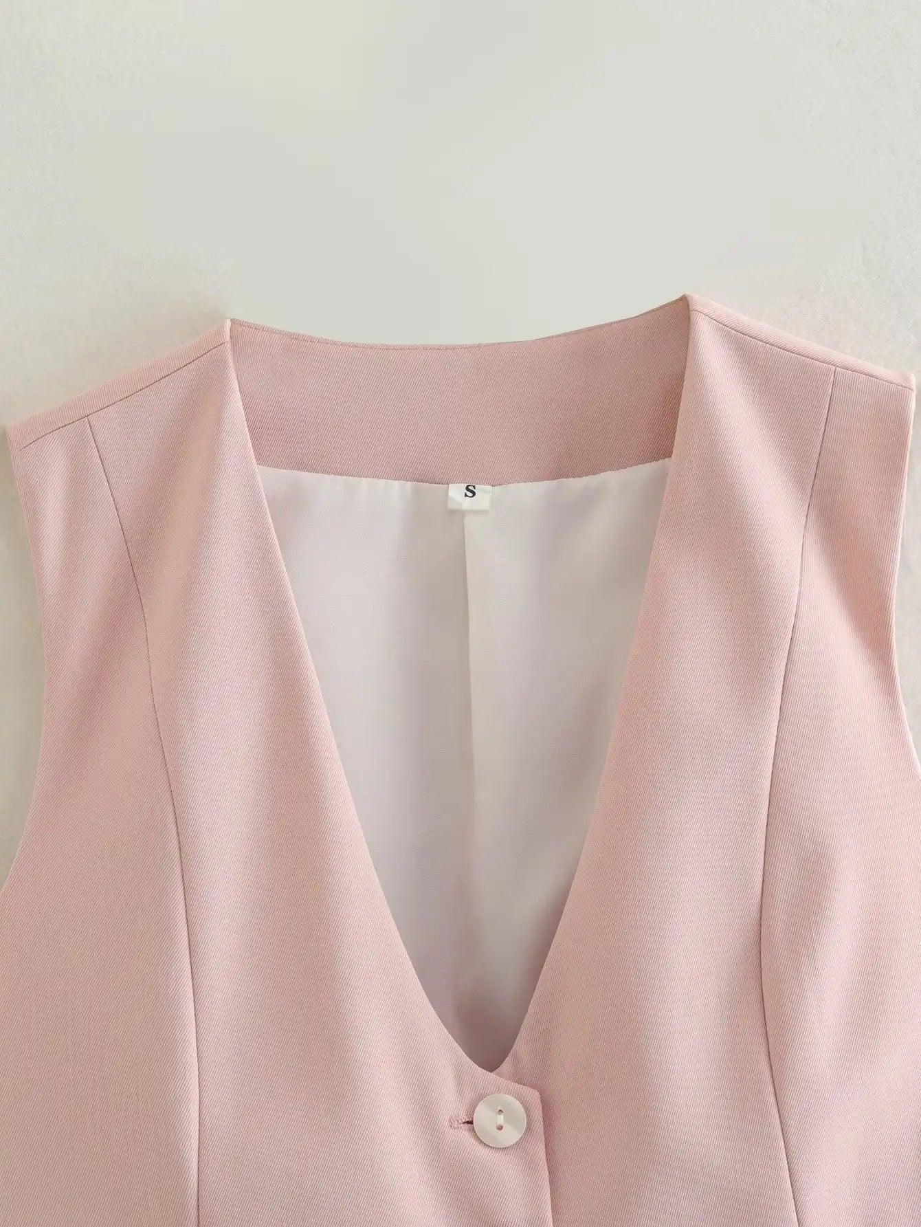 Helen Statement Vest Tops in Peach - Image 3