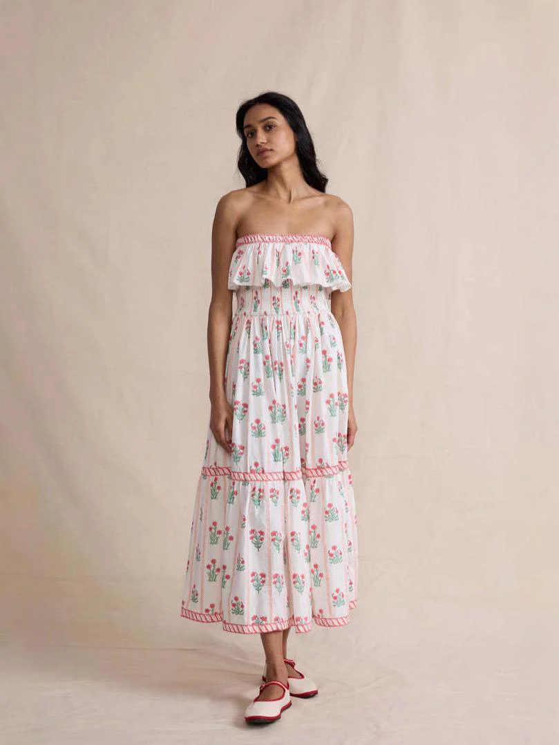 Henna Offshoulder Floral Dress In Off-White - Image 3