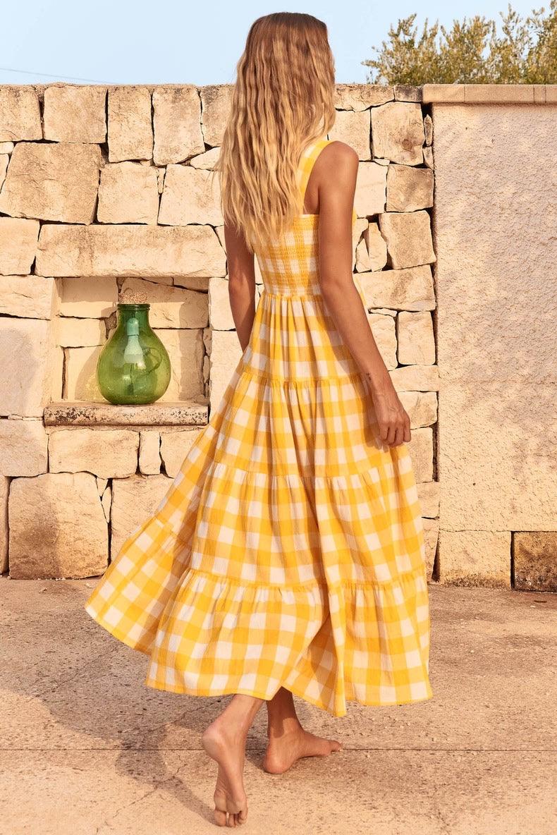 Hobor Gingham Maxi Dress in Yellow - Image 4
