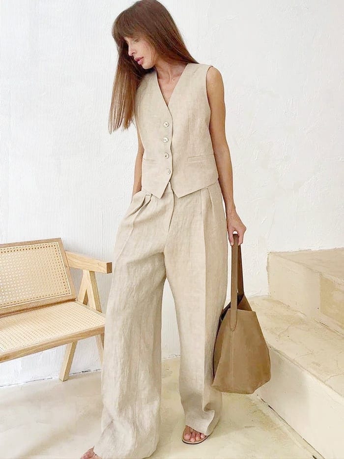 Hodor Statement Linen Vest Suit with Pants - Image 5