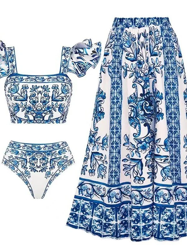 Inaya Swimsuit With Skirt In Blue - Image 4