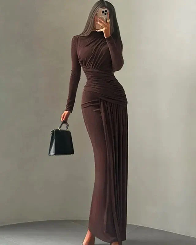 Isadora Luxe Bodycon Gathered Dress In Brown