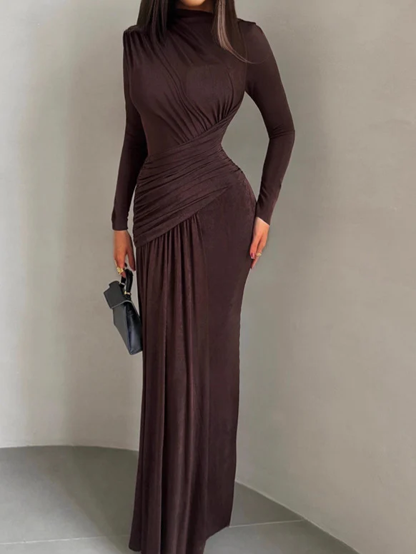Isadora Luxe Bodycon Gathered Dress In Brown - Image 3