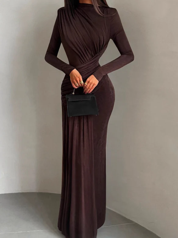 Isadora Luxe Bodycon Gathered Dress In Brown - Image 6