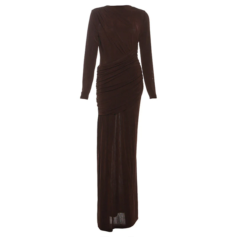 Isadora Luxe Bodycon Gathered Dress In Brown - Image 8