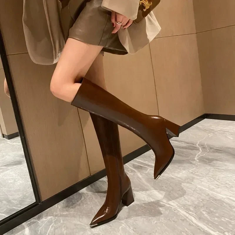James Knee High Pointed Leather Boots - Image 6