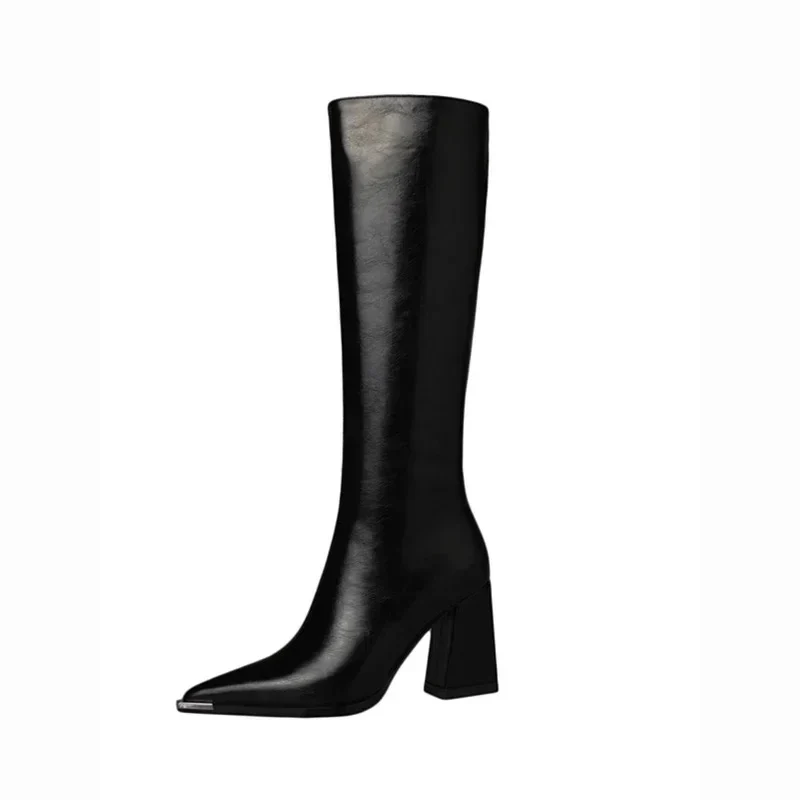 James Knee High Pointed Leather Boots - Image 8