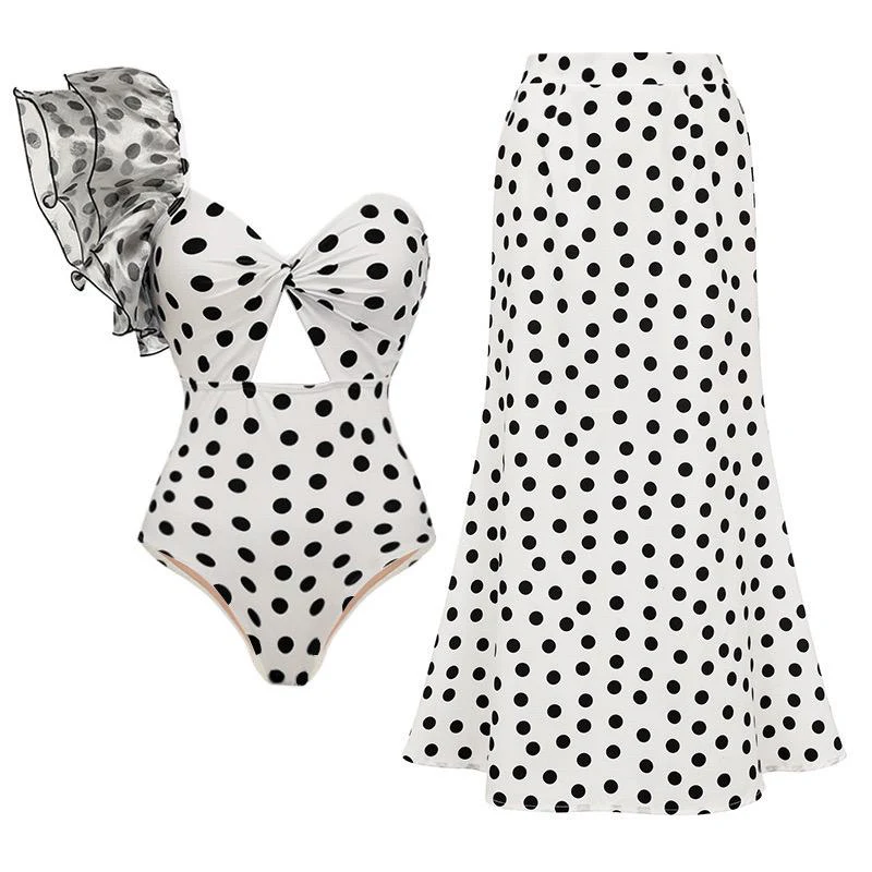 Janet Polka Swimsuit With Skirt In White