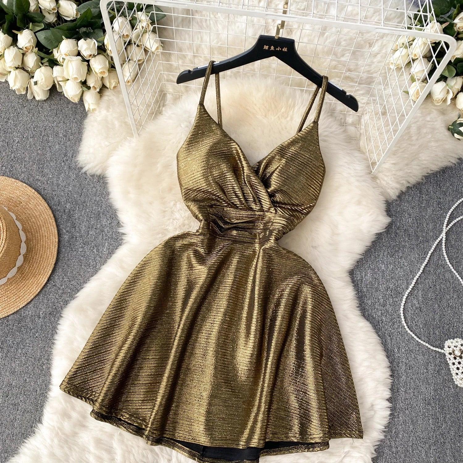 Janice Mettalic Party Dress In Brown - Image 4