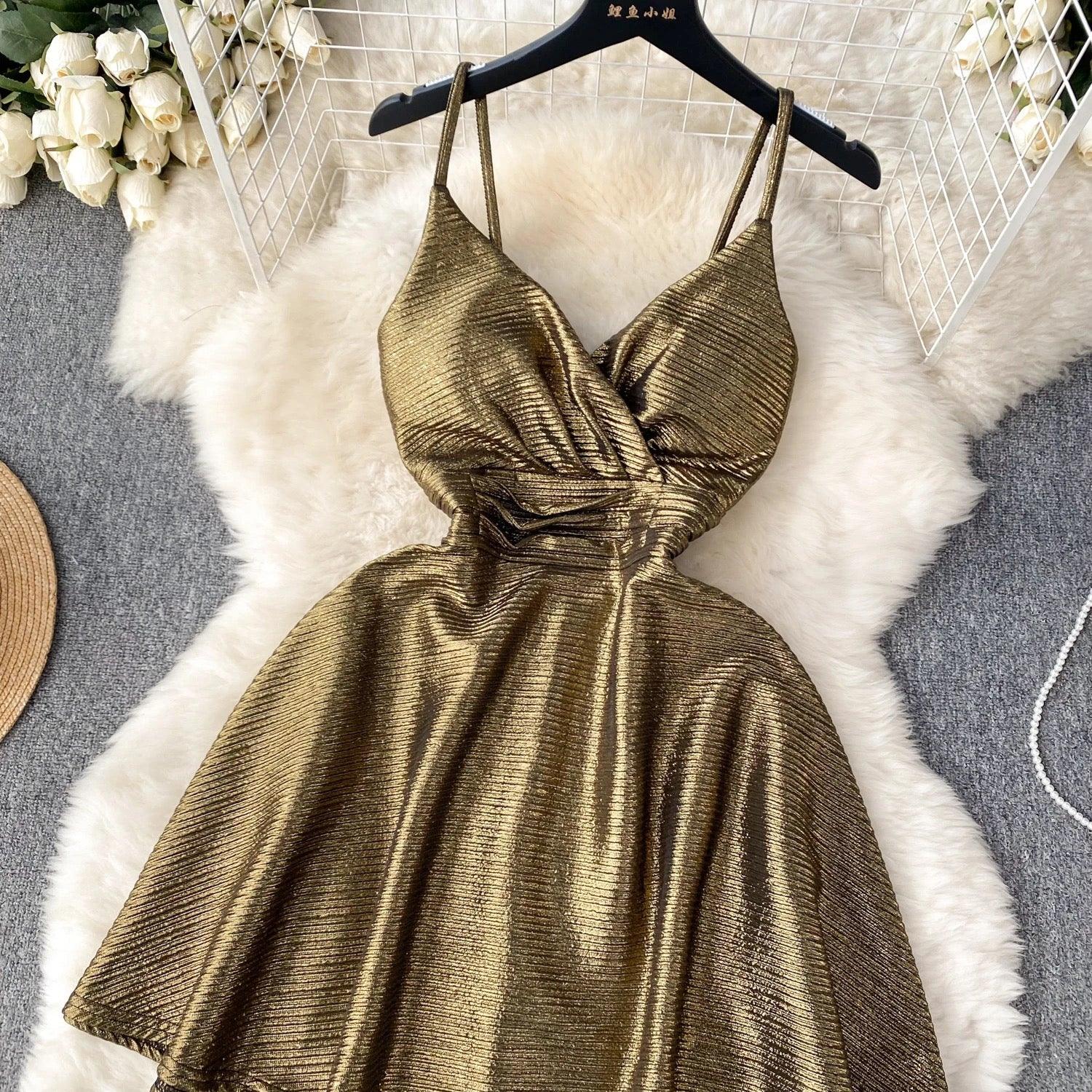 Janice Mettalic Party Dress In Brown - Image 6