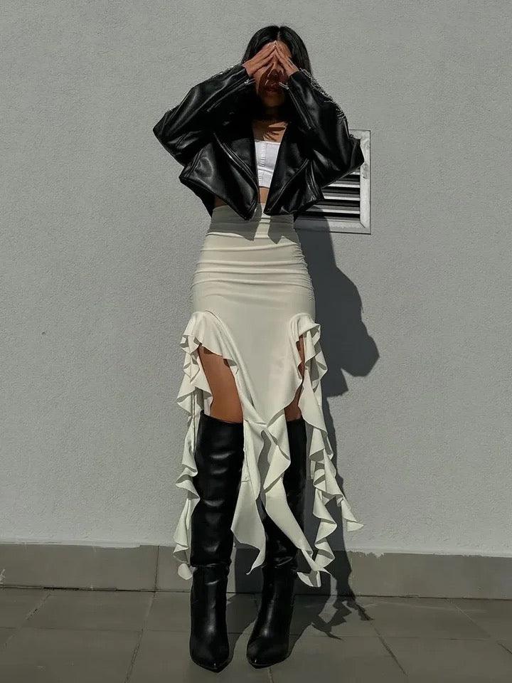 Jennie Ruffled Skirt in Offwhite - Image 3