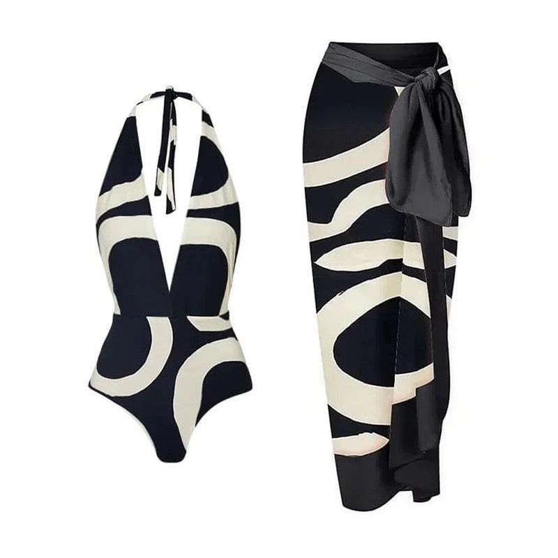 Jerry Swimsuit with Sarong In Black - Image 4