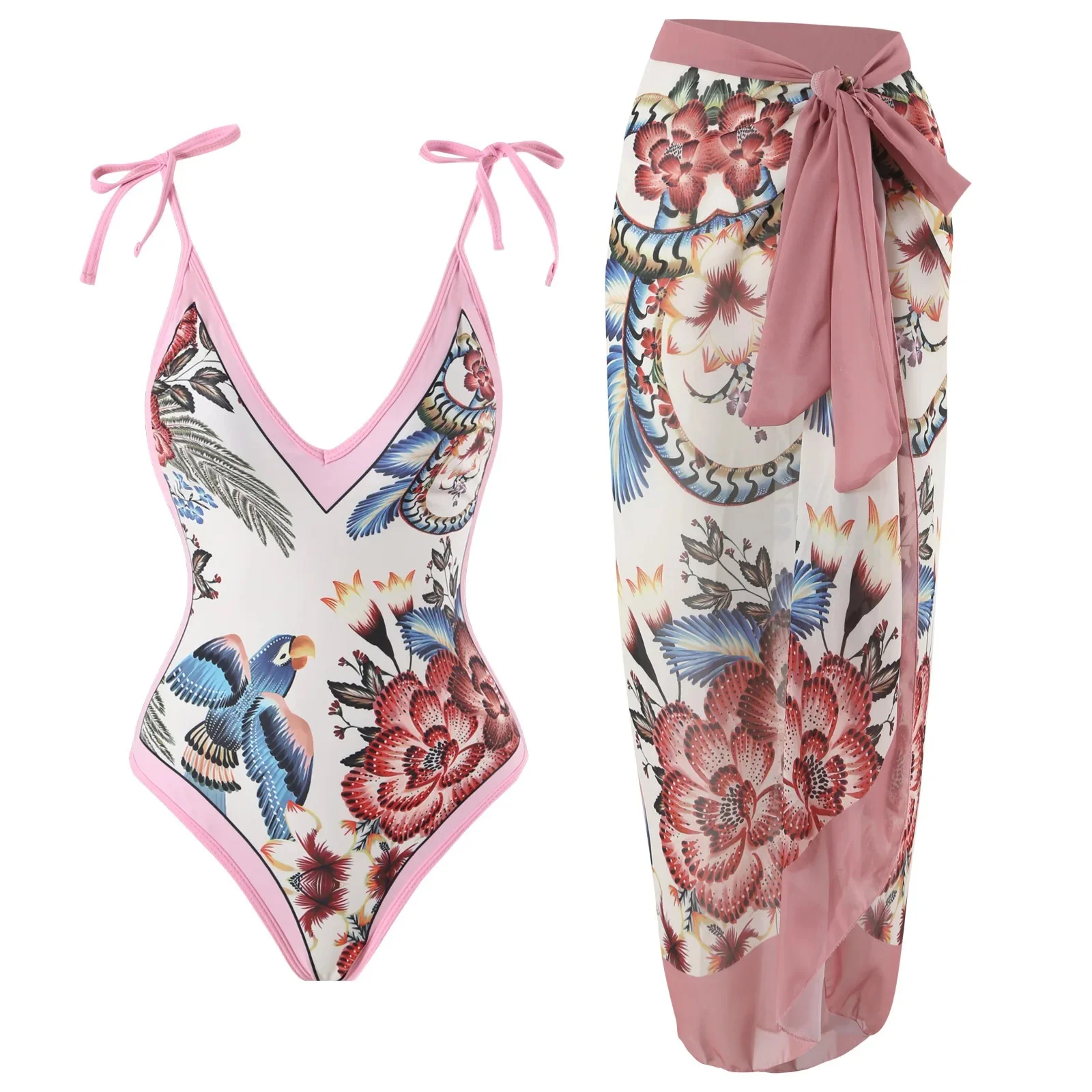 Jerry Blush Swimsuit with Sarong Skirt - Image 3