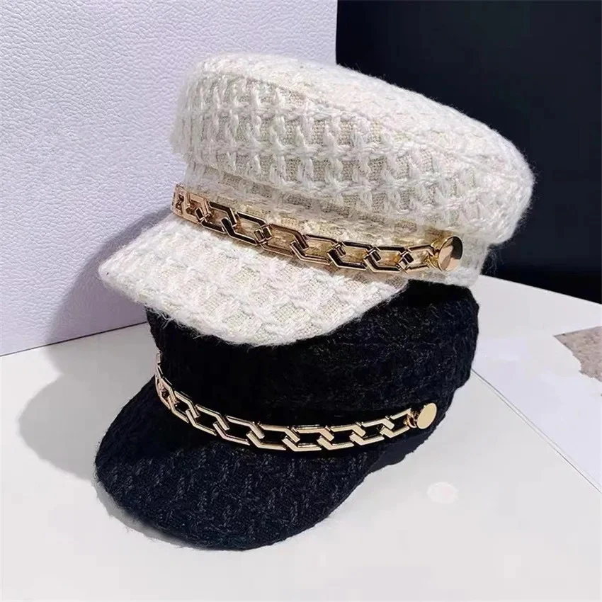 Jiah Tweed Beret Hats In White - Image 4