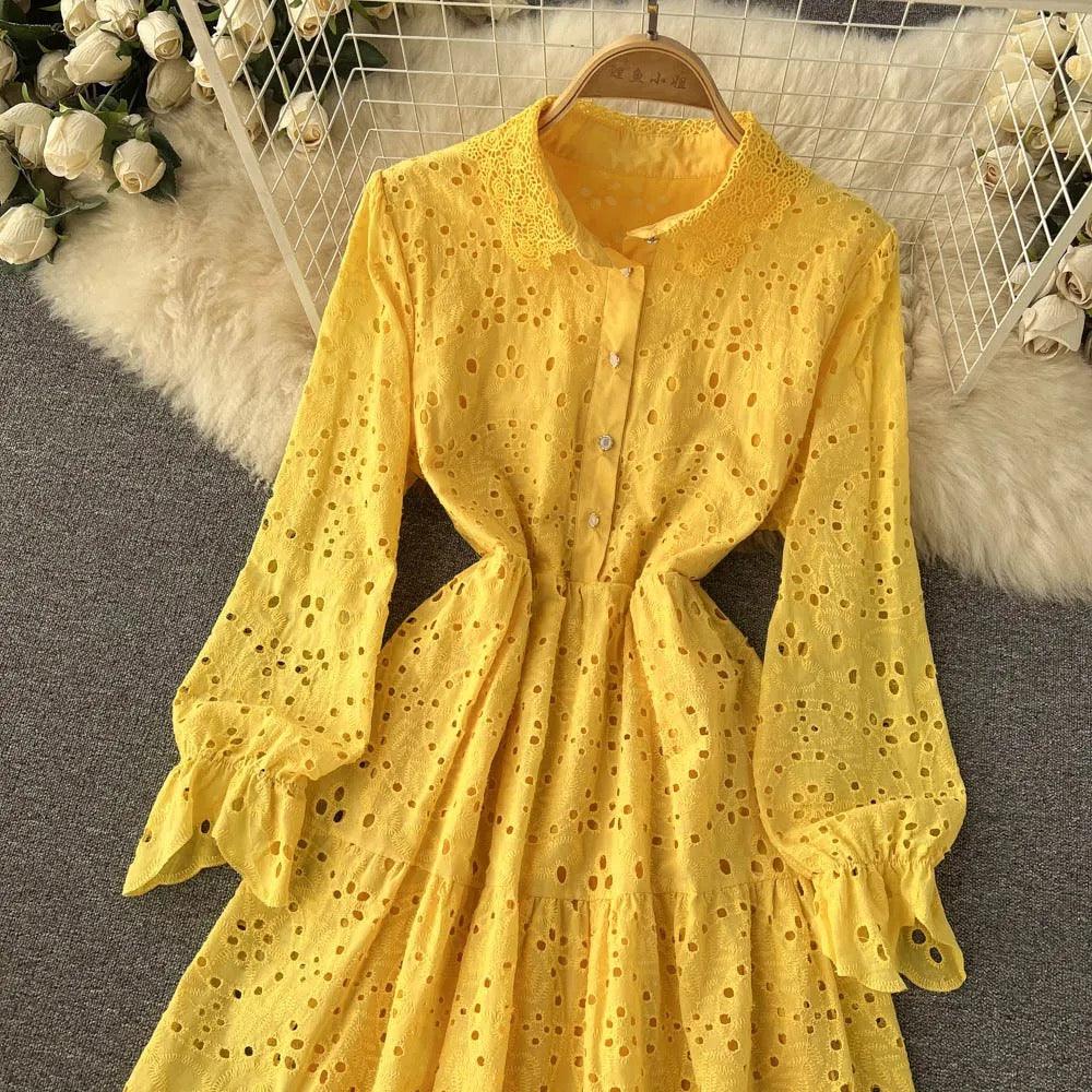 Jimmy Cotton Eyelet Midi Dress In Yellow - Image 3