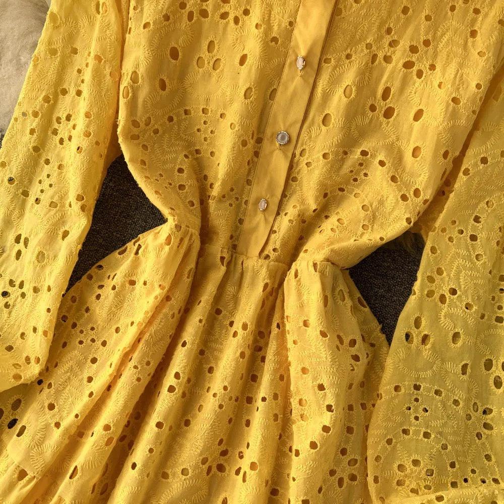 Jimmy Cotton Eyelet Midi Dress In Yellow - Image 5