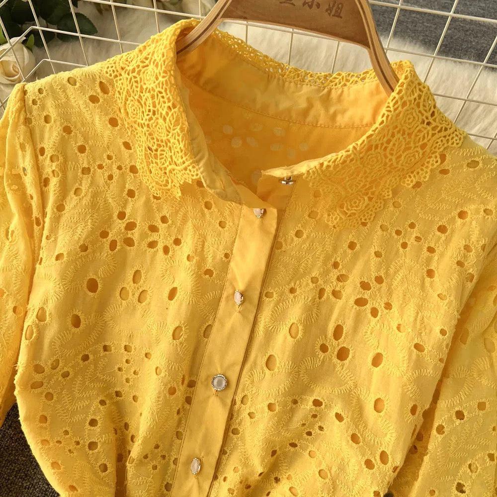 Jimmy Cotton Eyelet Midi Dress In Yellow - Image 6