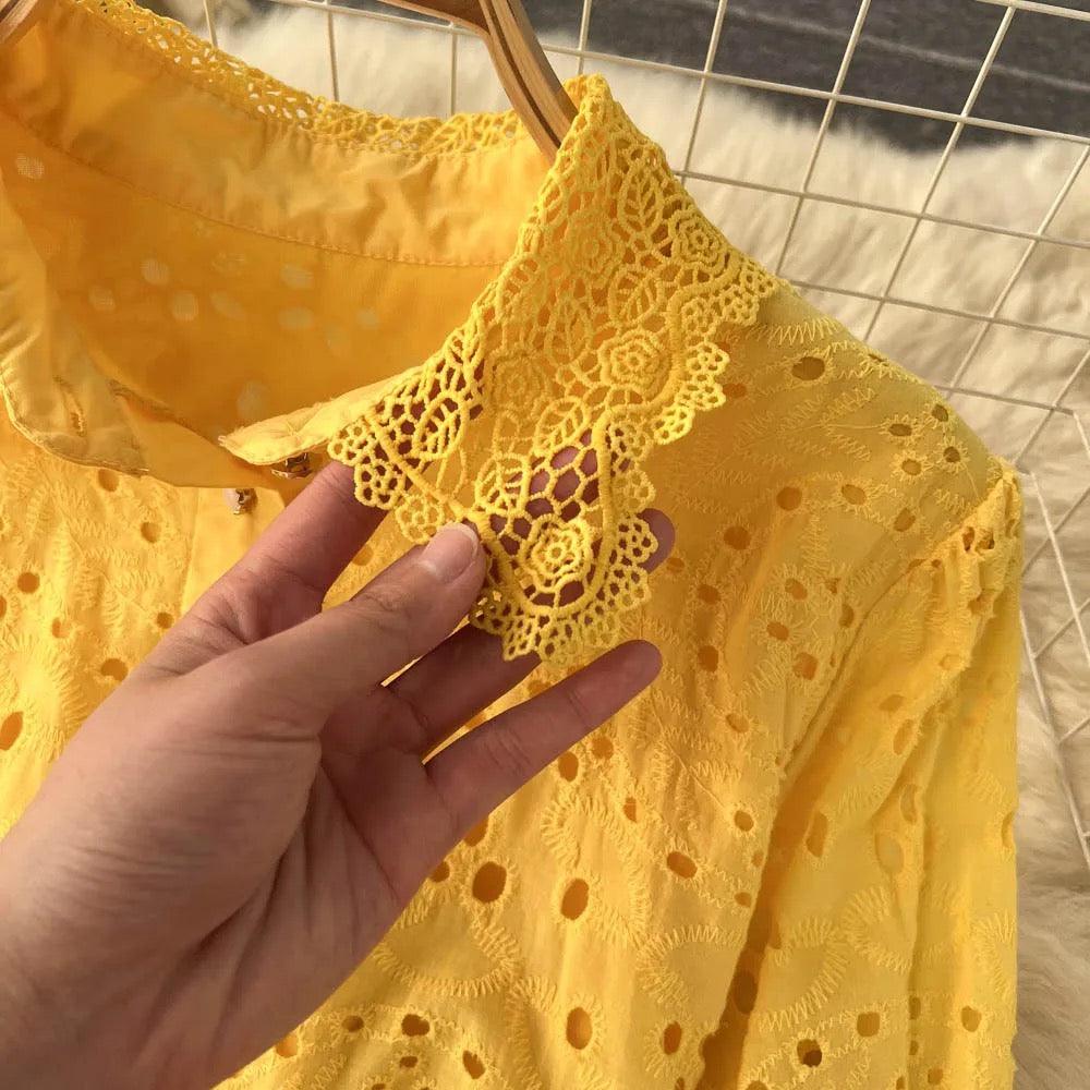 Jimmy Cotton Eyelet Midi Dress In Yellow - Image 8