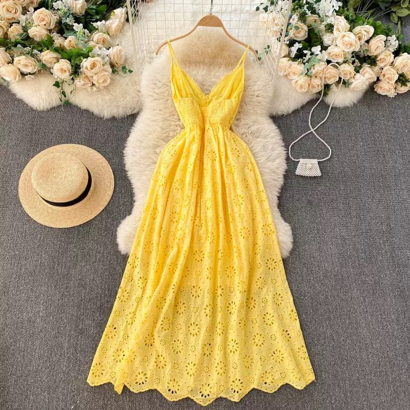 Joey Cotton Eyelet Midi Dress In Yellow - Image 2
