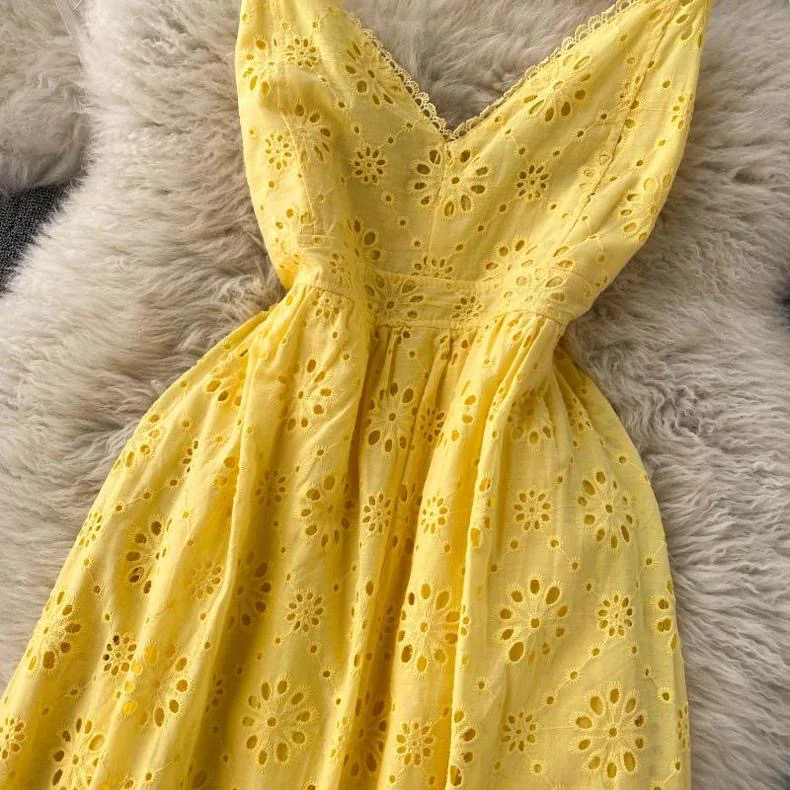 Joey Cotton Eyelet Midi Dress In Yellow - Image 4