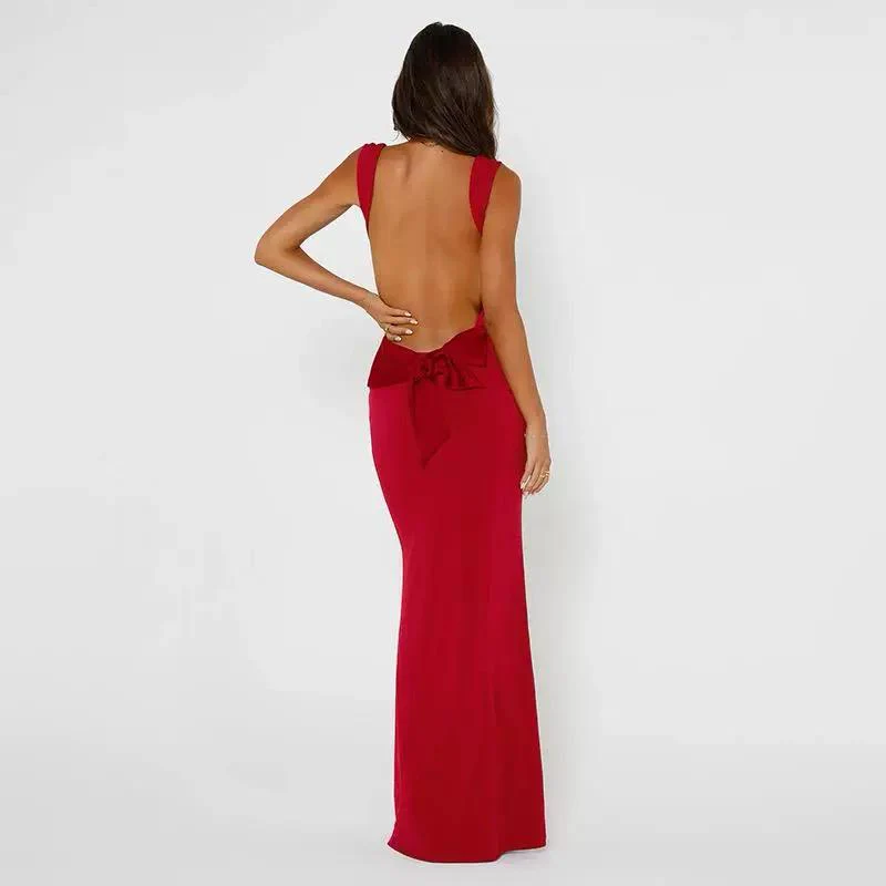 Julia Statement Backless Maxi Dress In Red - Image 3