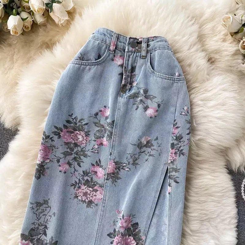 Juliana Slit Denim Skirts In Light Blue - Image 3