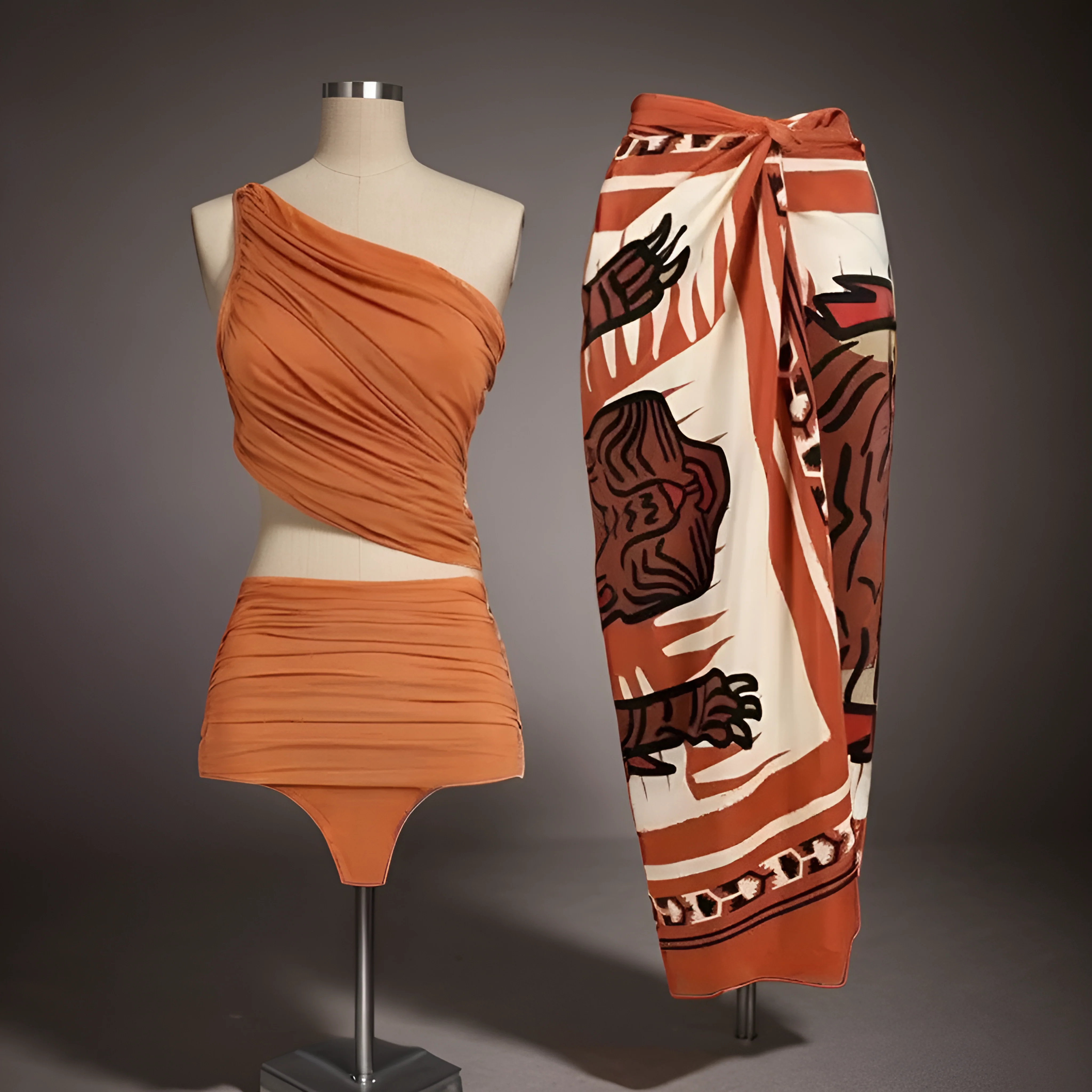 Kairo Luxe Swimsuit with Sarong Skirt In Rust - Image 2