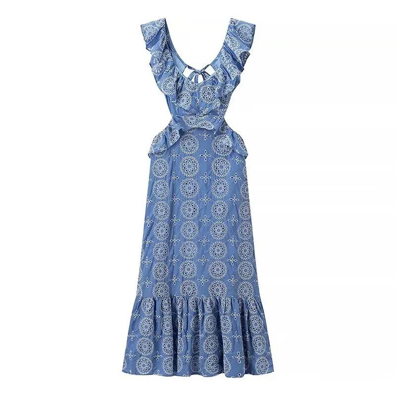 Kamiya Eyelet Cotton Summer Dress In Blue - Image 11