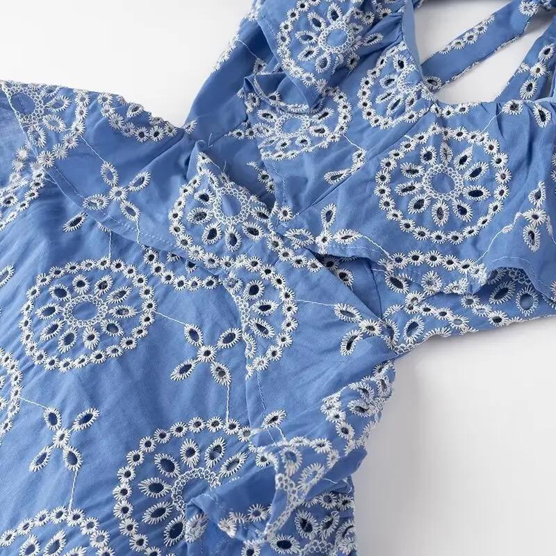 Kamiya Eyelet Cotton Summer Dress In Blue - Image 3