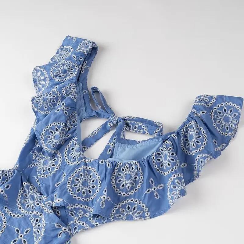 Kamiya Eyelet Cotton Summer Dress In Blue - Image 4