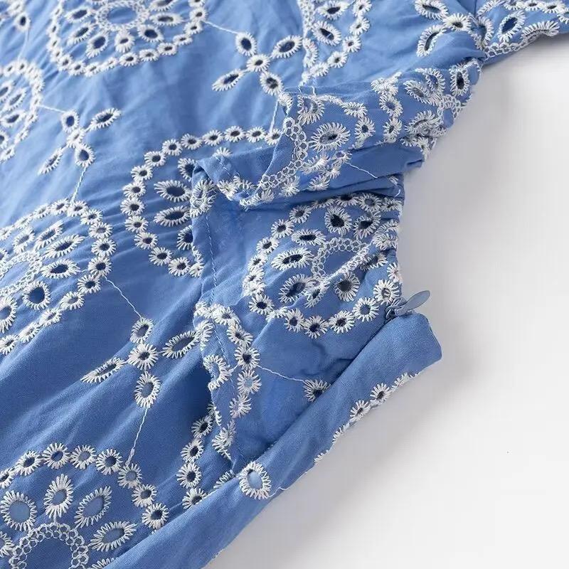 Kamiya Eyelet Cotton Summer Dress In Blue - Image 5
