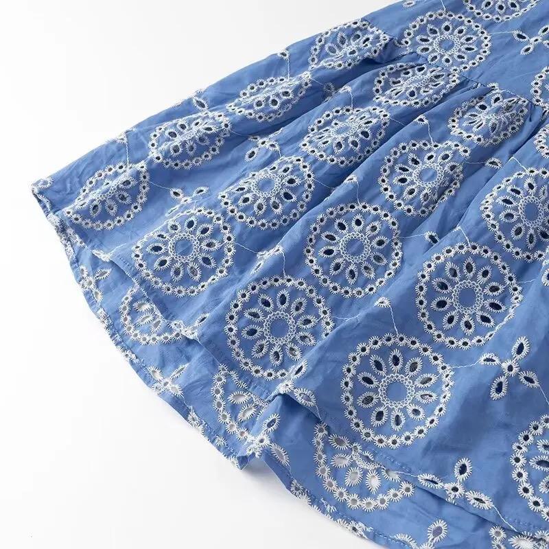 Kamiya Eyelet Cotton Summer Dress In Blue - Image 6