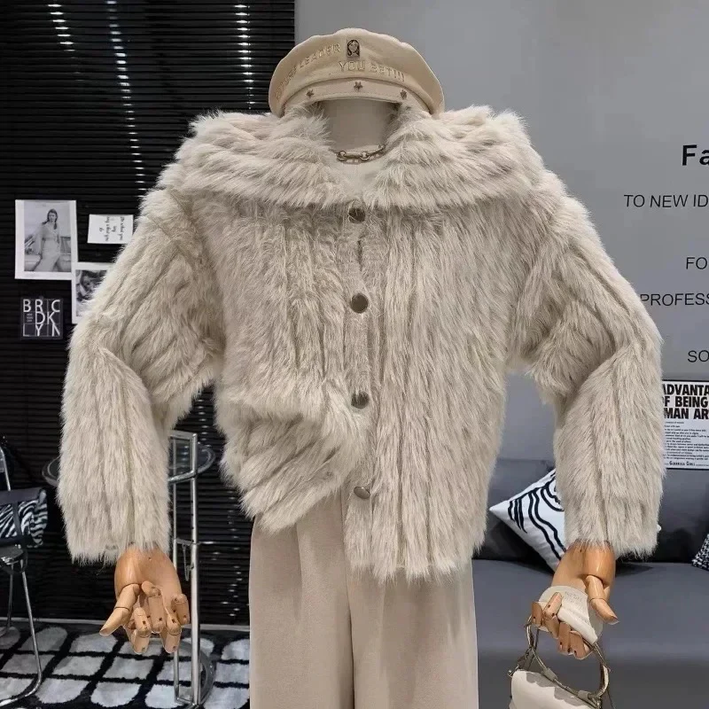 Kaya Cute Woolen Fur Sweater with Buttons - Image 3