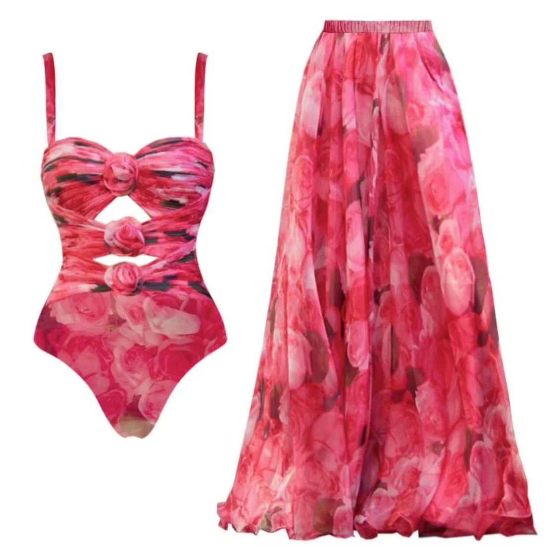 Kiara 3d Floral Swimsuit With Skirt In Pink - Image 2
