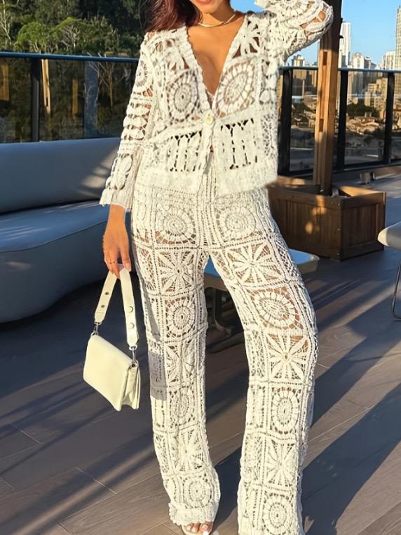Laysha Crochet Holiday Coord - Resortwear In Beige - Image 2
