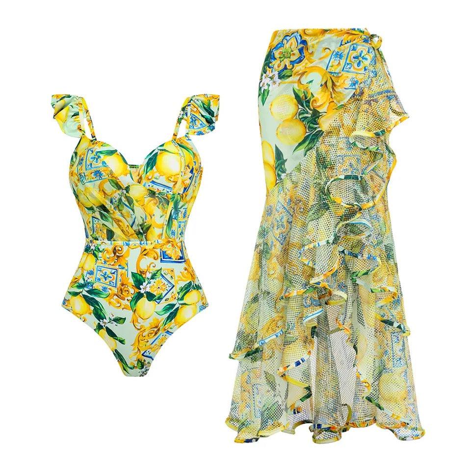 Lemon Spritzer Swimsuit with Ruffled Skirt - Image 2