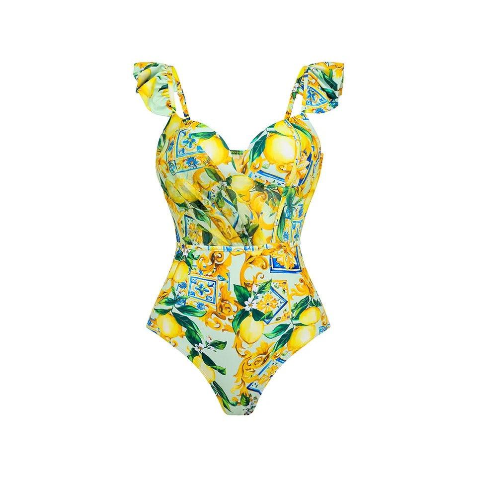 Lemon Spritzer Swimsuit with Ruffled Skirt - Image 3