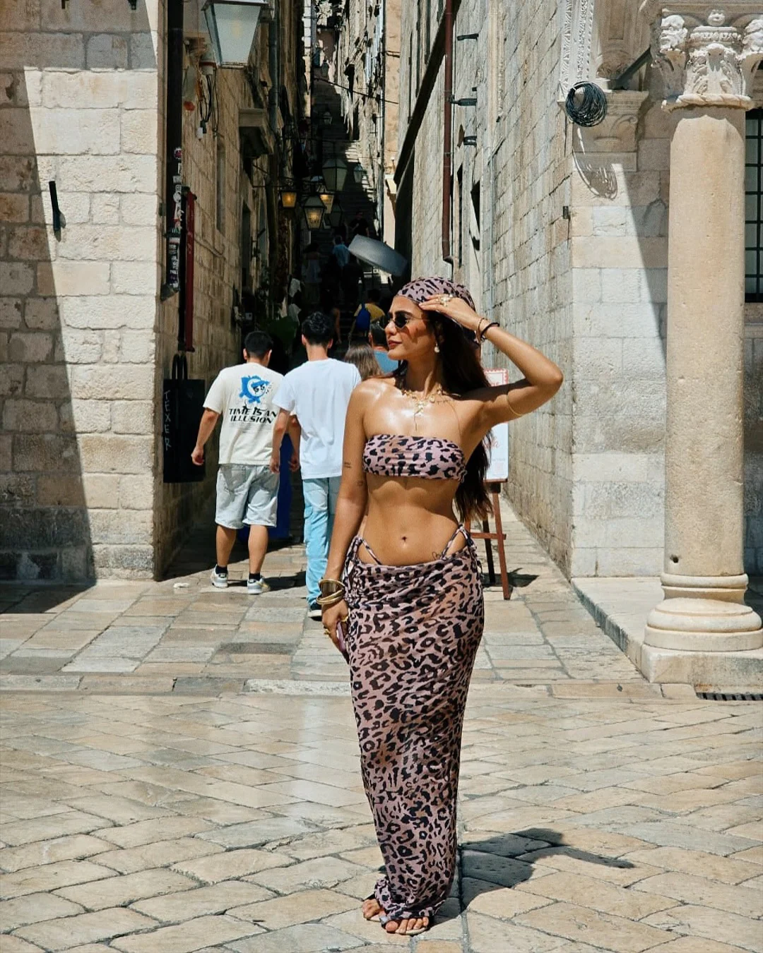 Leopard Print Swimsuit With Skirt In Brown - Image 4